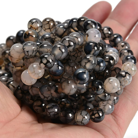 jodaying 10mm Black White Dragon Agate Smooth Round Natural Gemstone Loose Beads for Jewelry Making DIY Findings 1 Strand 15"