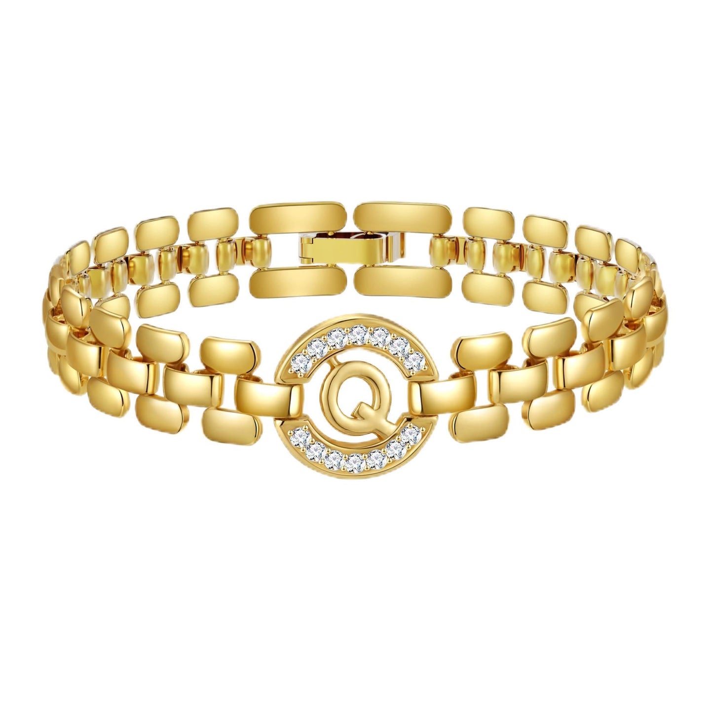 WEDDINEN Initial Bracelet,14K Gold Plated Letter Bracelets for Women, Thick Bangle Wrist Gold Alphabet Bracelet for Women, Gifts for Women Jewelry Initial Charm Chain