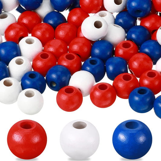 540 Pieces 4th of July Round Wood Bead 12 mm 250th Anniversary Loose Colored Wooden Beads Patriotic Red White and Blue Craft with Holes Ornament for DIY Garland Home Supplies