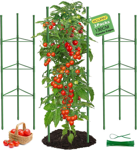 3 Pack Tomato Cages, 51.2in Tomato Plant Support Stakes Heavy-Duty, Garden Tomato Cages & Trellis for Climbing Vegetables, Tomatoes, Peppers, and Potted Plants(3)