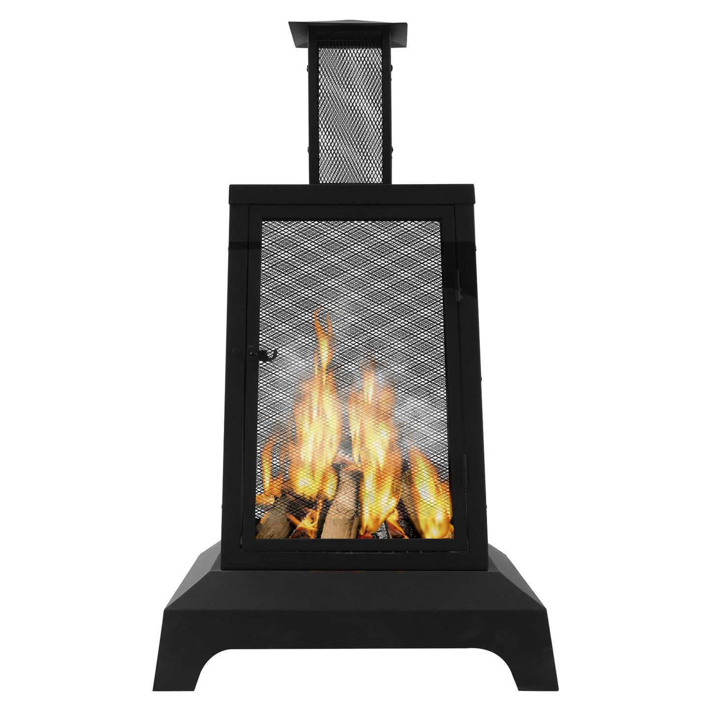 Walsport Chiminea Outdoor Fireplace, 43 Inch Wood Burning Fire Pit with Grill Grate and Spark Screen Cover, Outdoor Fire Pit for Patio, Backyard, Deck Porch and Camping, Black