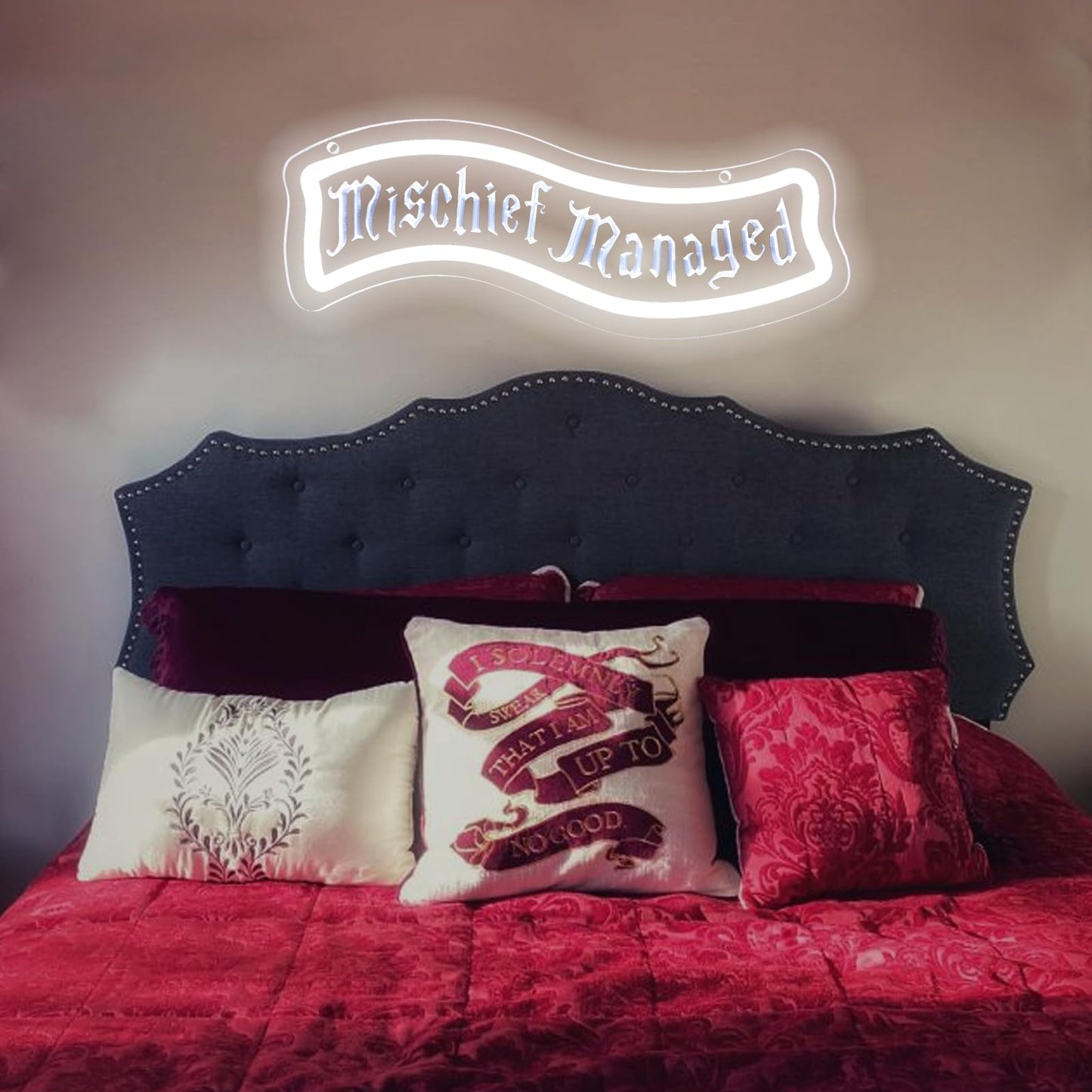 ASDGGBL Mischief H & P Style Neon Sign Dimmable LED Neon Light for Wall Decor USB Powered Gothic Font Neon Sign for Game Room Bedroom Bar Magical Quote Gift for Teens