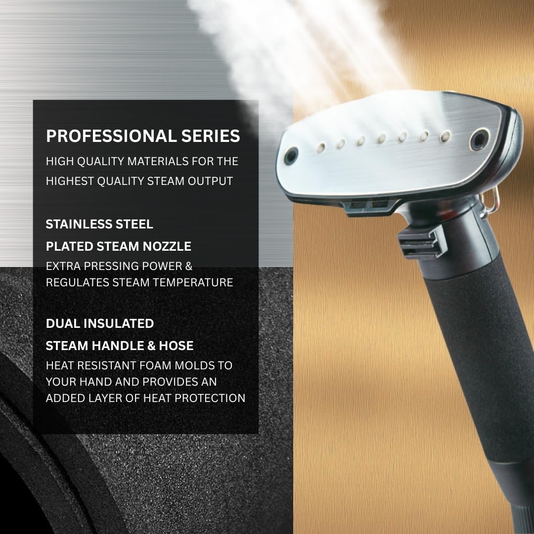 SALAV® Professional Standing Garment Steamer with Retractable Power Cord, Foot Pedal Control, Wheels for Easier Movement (Gold)