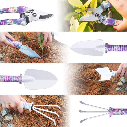 NARA CO 5-Piece Garden Tool Set – Heavy-Duty Gardening Tools Kit with Ergonomic Non-Slip Handles – Rust-Resistant Trowel, Cultivator, Pruning Shears, Hand Sprayer – Gardening Gift for Men & Women