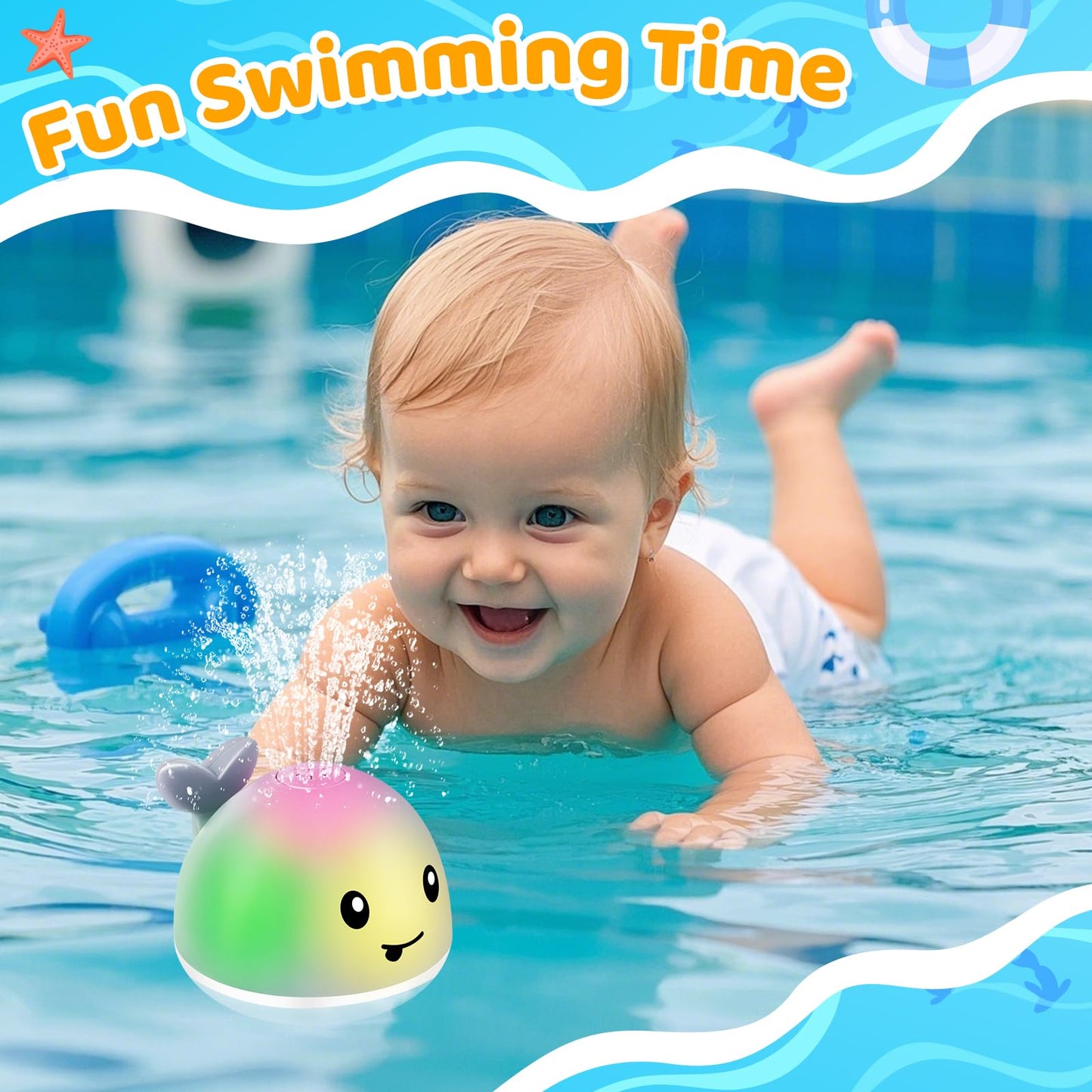 WAVISA Light Up Whale Bath Toys Sprinkler for Babies 6-12 12-18 Months, Kids Ages 1-3 2-4, Baby Infant Toddler Summer Pool Water Fountain Bathtub Toys for 1 Year Old Boys Girls Birthday Gifts
