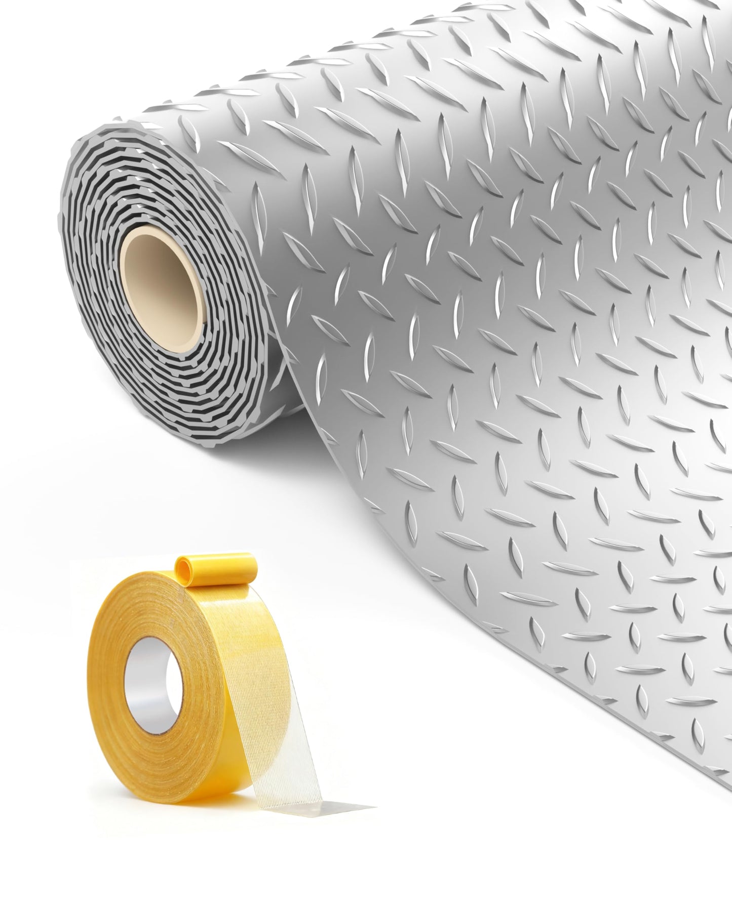 LulnCush 8x20 FT Silver Garage Floor Mat, 2.8mm Thick Premium PVC Resin Flooring Roll | Heavy Duty & Durable | Diamond Plate Protector for Car, SUV, Pickup, Trailer, Gym & Basement