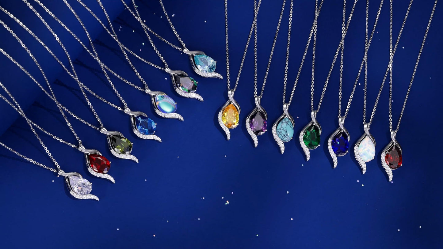 FANCIME December Birthstone Necklace for Women Teardrop Blue Topaz Necklace S925 Sterling Silver Gentle Love Birthday Gifts for Mom Women, 16"+2" Inches