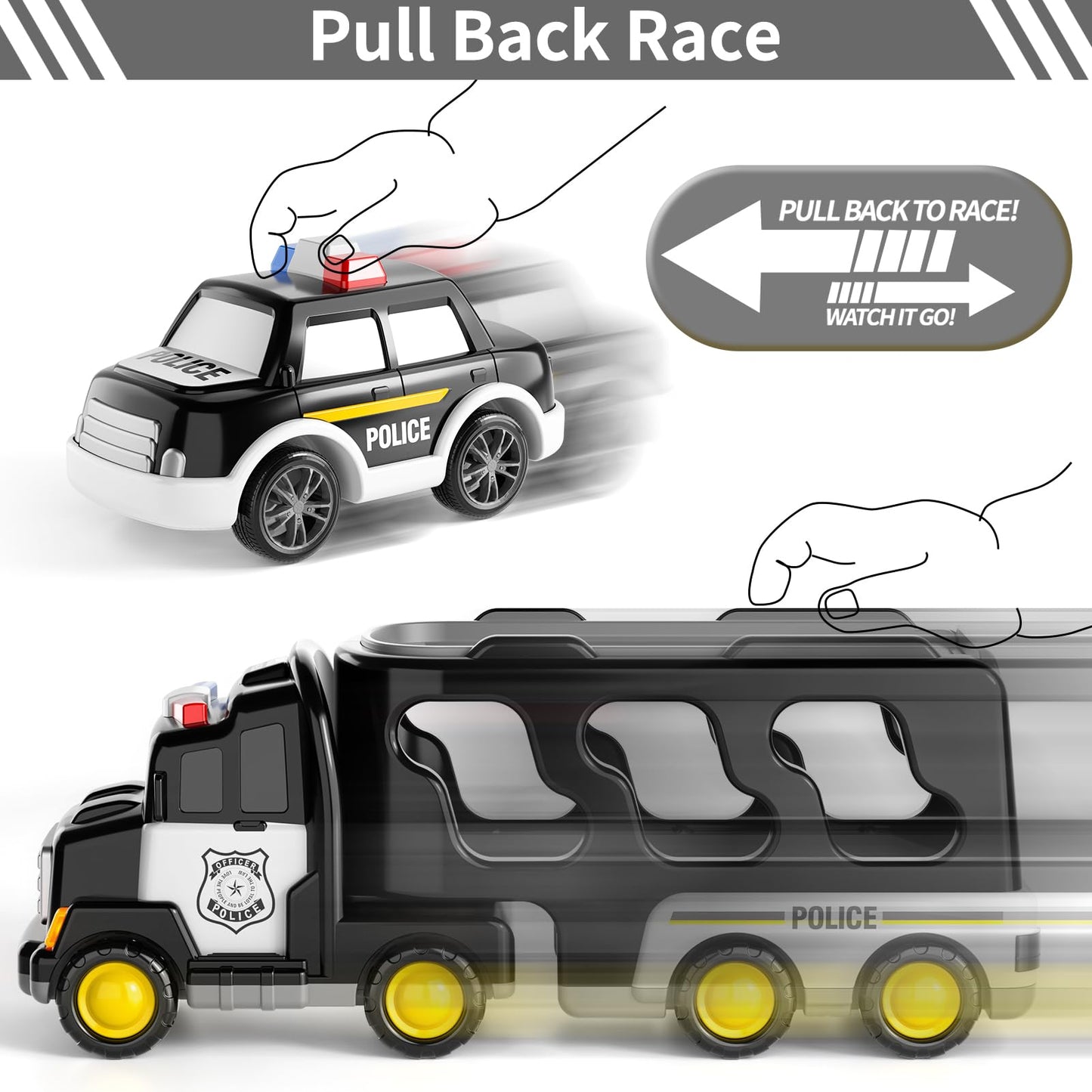 Bennol Toddler 5 in 1 Police Truck Toys for 1 2 3 4 5 Year Old Boys, Police Rescue Vehicles Car Trucks Bus Helicopter for Kids Ages 1-3 3-5, Car Toys for 1 2 3 4 5 Year Old Boys Girls Birthday Gifts