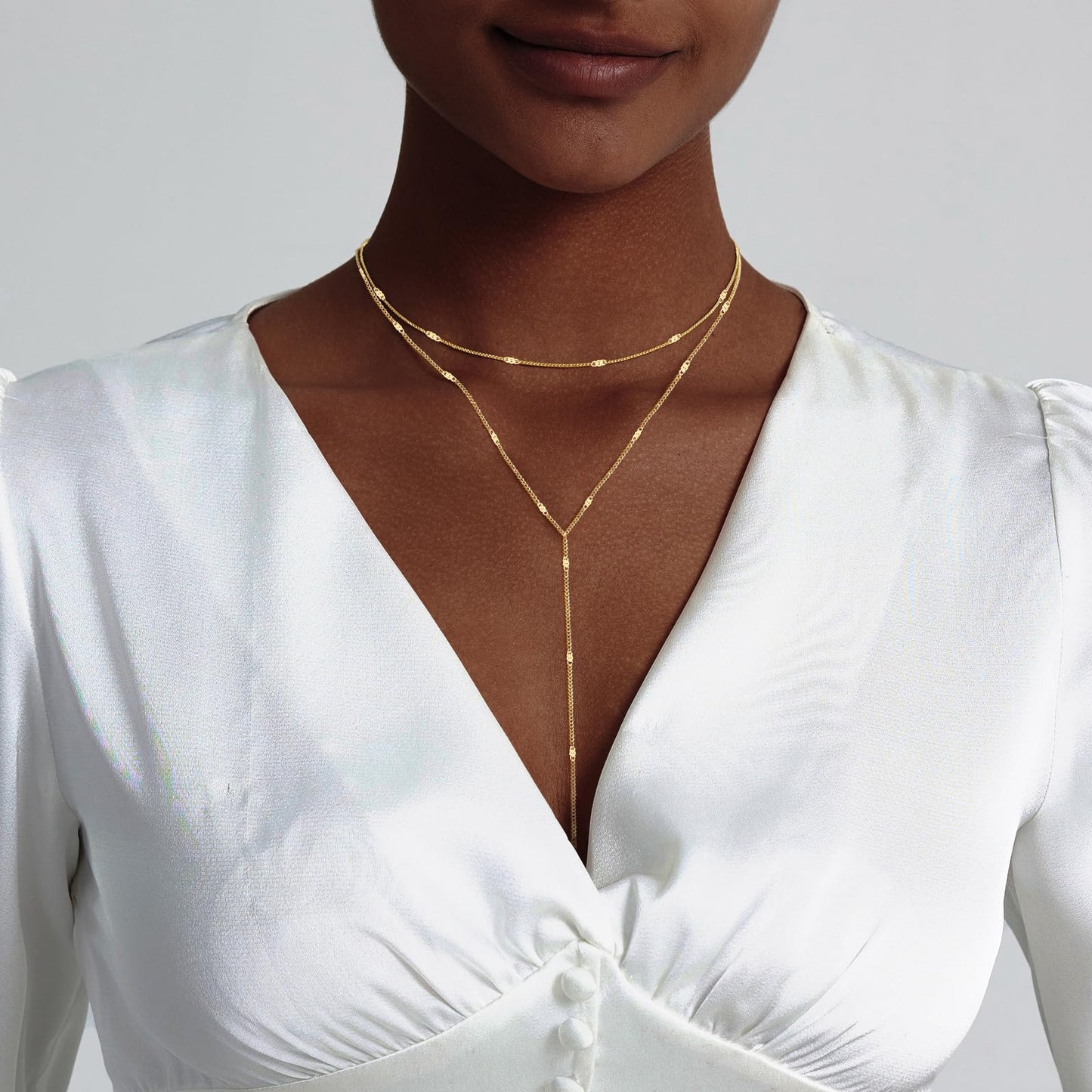 Luxval Gold Necklace for Women Trendy Long Necklaces for Women 14k Gold Plated Lariat Y Necklace Layered Necklaces Sparkly Drop Y-Shaped Chain Jewelry Gift Wedding