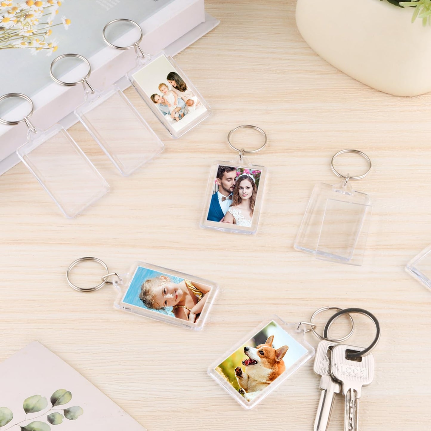 150 PCS Blank Photo Insert Keychains,Translucent Acrylic with Split Key Rings for Double-Sided Photos,Small Pendant Picture Frames for Family, Friends,DIY Gifts & Craft(Fit 1.1 × 1.8inch Pic）