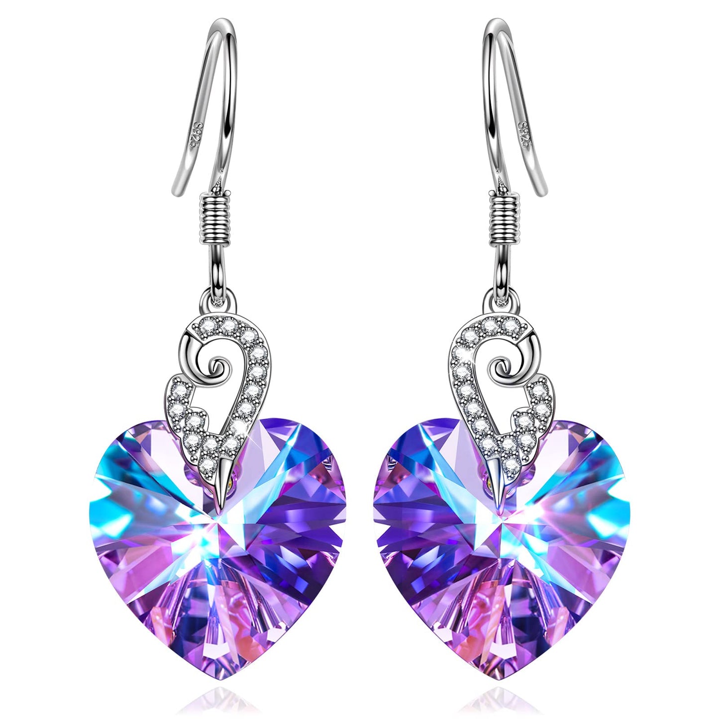 Kate Lynn Angel Wings 925 Sterling Silver Heart Earrings for Women, Christmas Birthday Gifts for Women Anniversary Jewelry for Girlfriend Wife, Mothers Day Gifts for Mom Daughter, Crystal Earrings Jewelry for Her