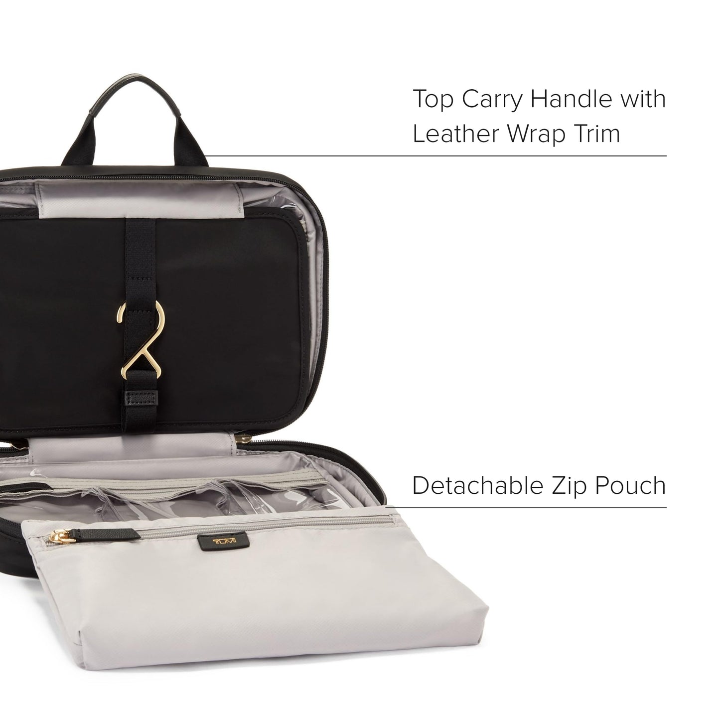 TUMI - Voyageur Madeline Cosmetic Bag - Women's Travel Makeup Toiletry Case, Lightweight with Zip Pockets and Metal Hanger - Medium, Black with Gold Hardware