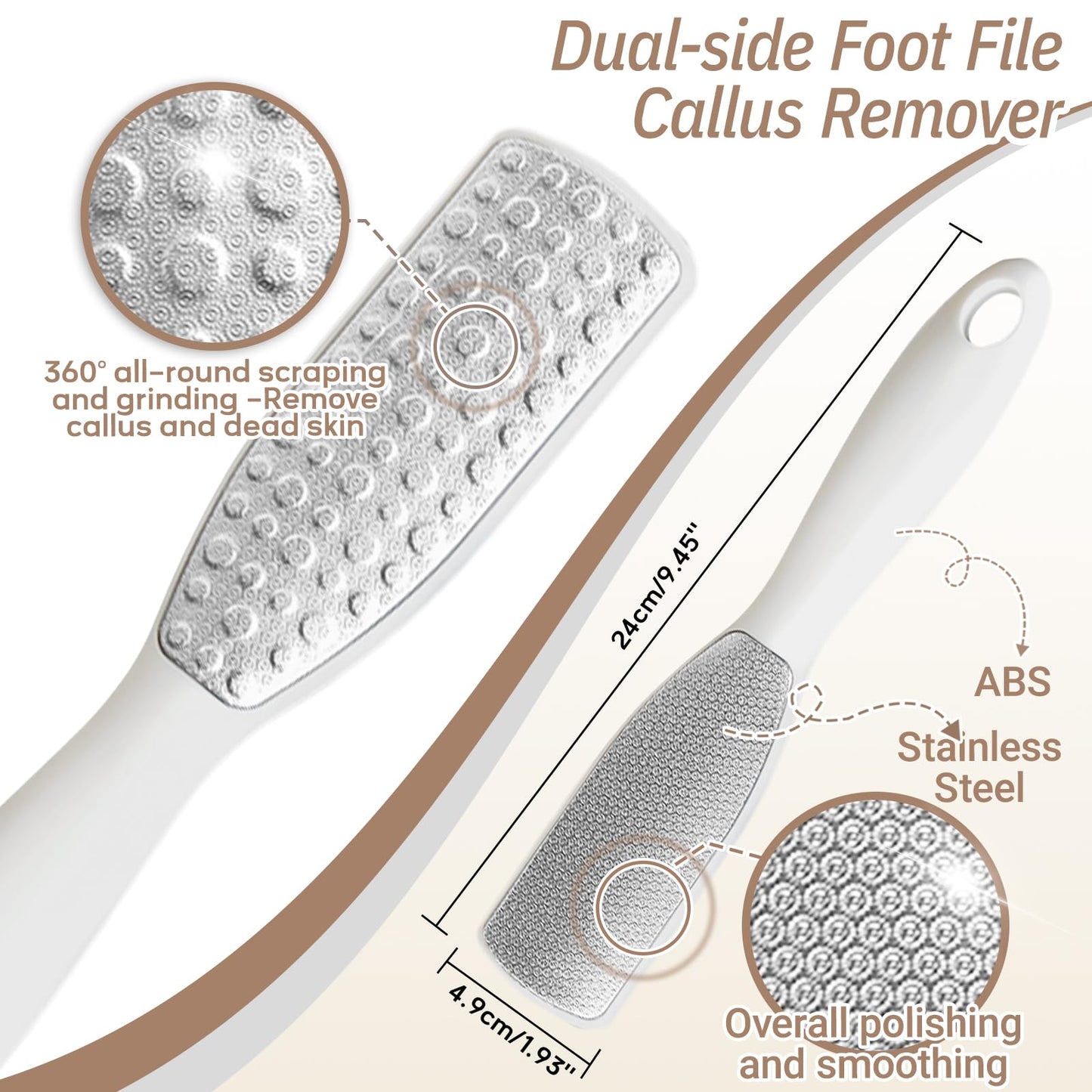 GEENOA New Foot Brush & Foot File Set(2PCS), 3-in-1 Foot Scrubber in Shower, 10.2’’-27.5’’Adjustable Long Handle Foot Scrub Brush and Upgrade Foot File Callus Remover, Gift-Box Packed(White Set)