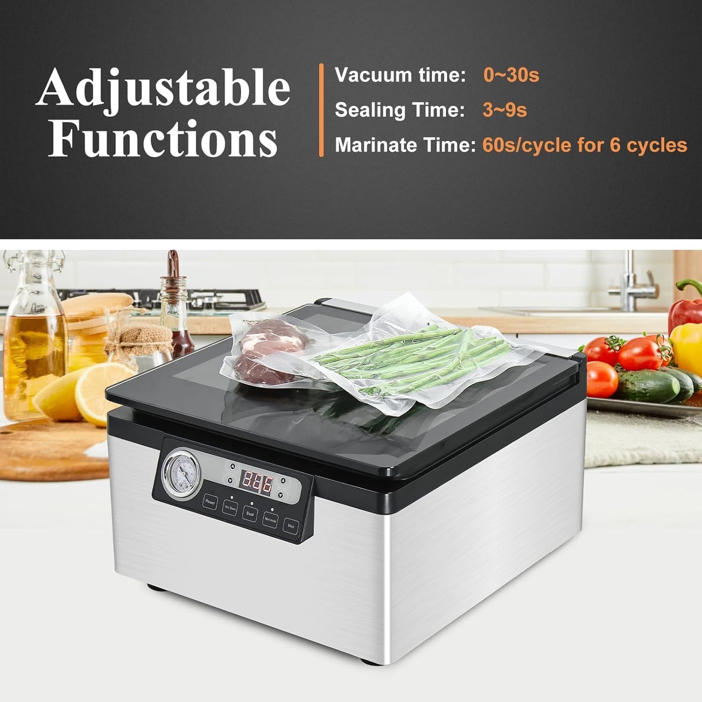 Finderomend 12 inch Chamber Vacuum Sealer, Commercial Vacuum Sealer with Marinades Function, Dry/Moist Vacuum Chamber Sealer for Beans, Sauces, Soups and Meat