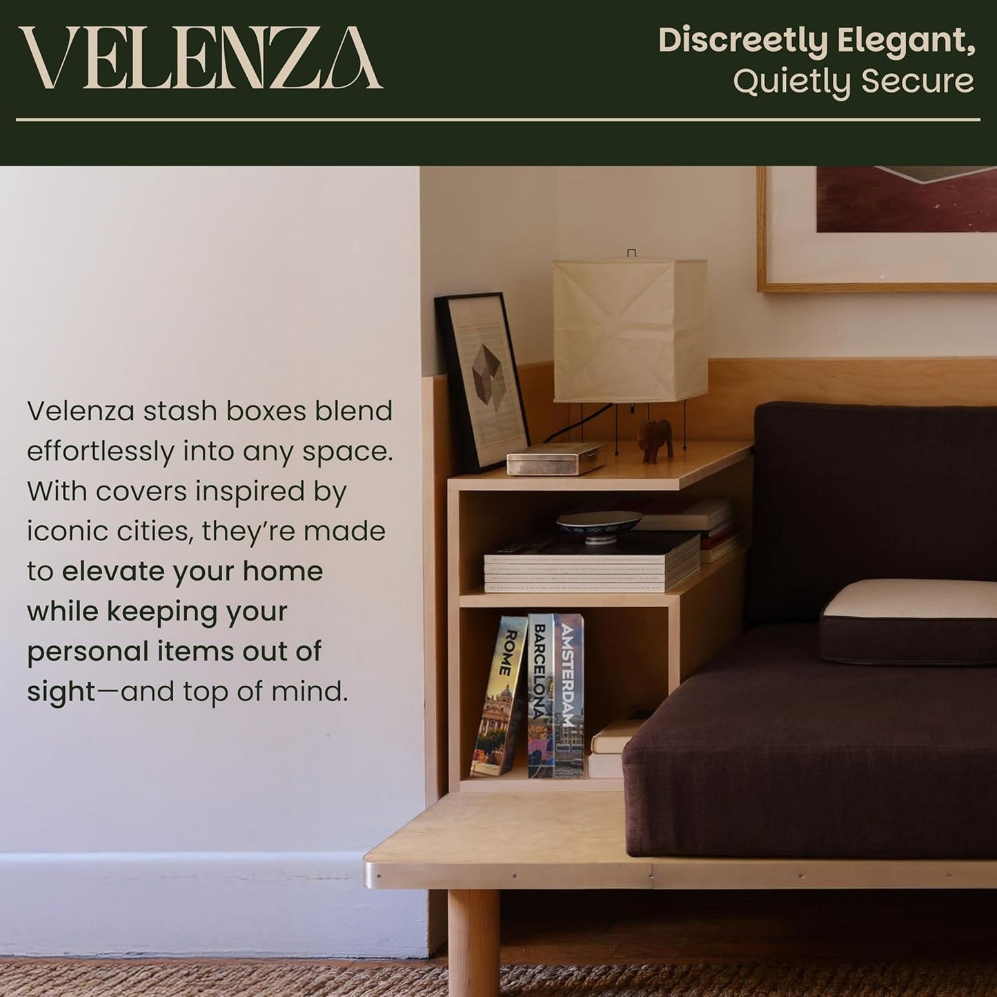 Velenza Rome Storage Book Box – Faux Books with Velvet-Lined Faux Book Storage Box Set for Keepsakes – Stylish and Functional Fake Decor Books – Travel-Inspired Home Décor (12 x 8 x 1.5 in)