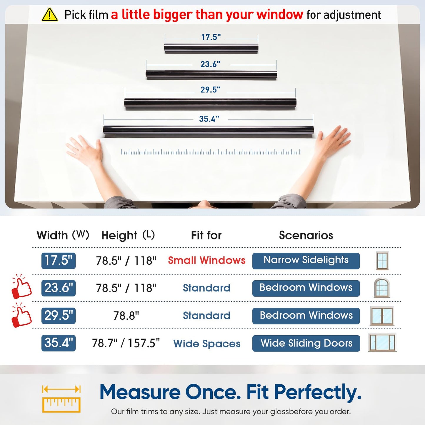 SUNBABY Window Tint for Home, One Way Privacy Film Heat & UV Blocking, Static Cling No Glue Renter Friendly Cover for Home Bedroom, Office & Sliding Glass Door, 45 x 157.5 Inch with 3 Tools, Black