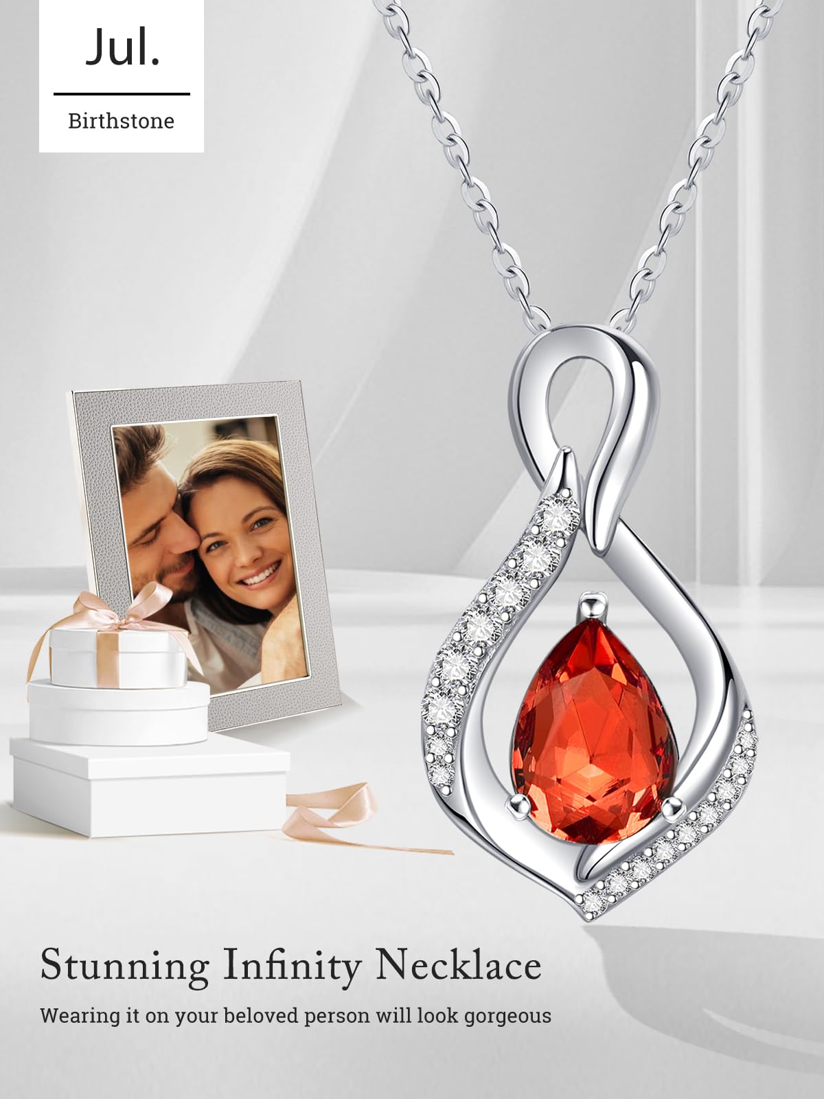 JIYVY32 Created Ruby Infinity Necklace for Women July Birthstone Necklaces White Gold Plating Anniversary Birthday Gifts for Wife Her Mom Girlfriend Birthstone Jewelry Gifts for Women