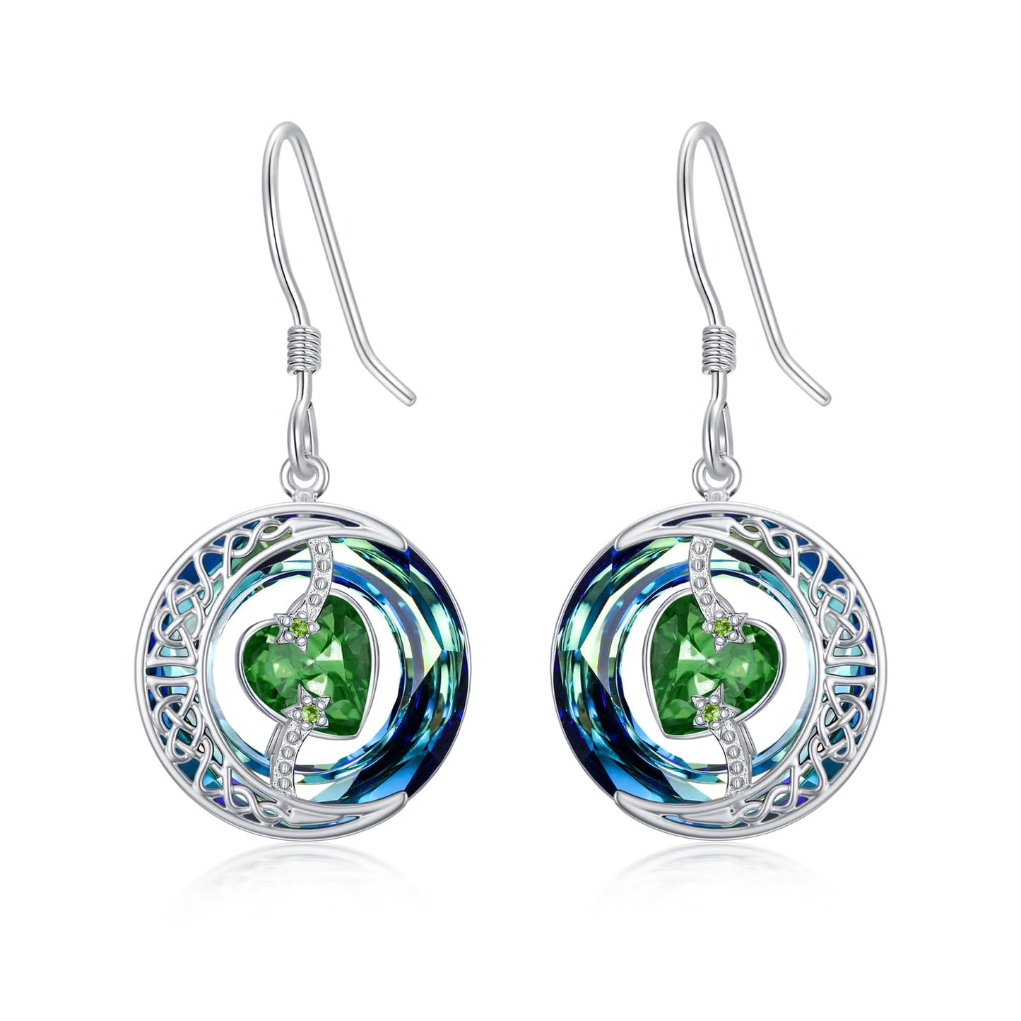 TOUPOP Emerald Earrings May Birthstone Earrings Sterling Silver Moon and Star Drop Dangle Earring Jewelry Blue Crystal Birthday Mothers Day Gifts for Women Mom Her