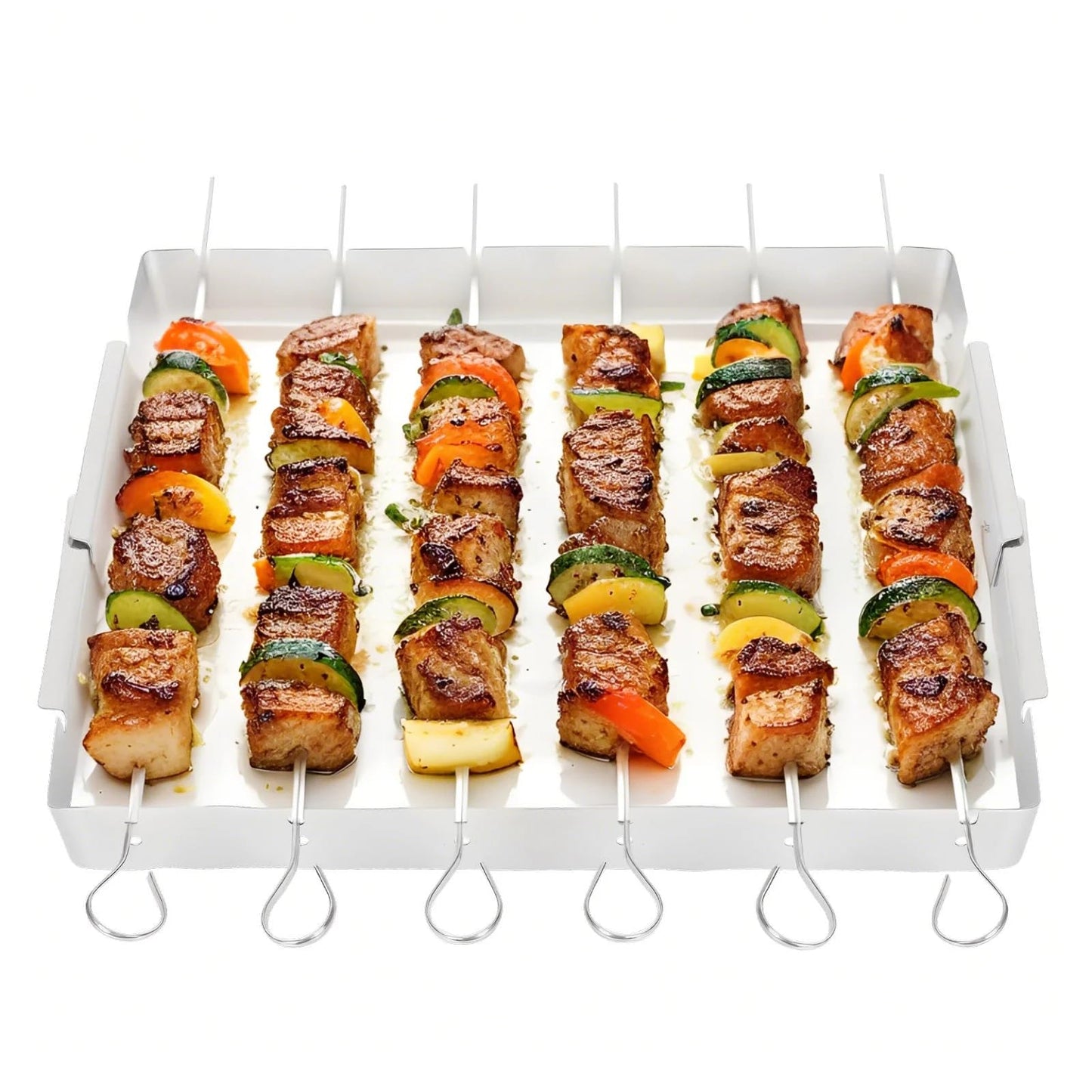 Laexepelle Stainless Steel BBQ Shish Kabob Set, Foldable Grill Rack with 6pcs 13"L Reusable Skewers for Ooudoor Indoor Party and Cookout