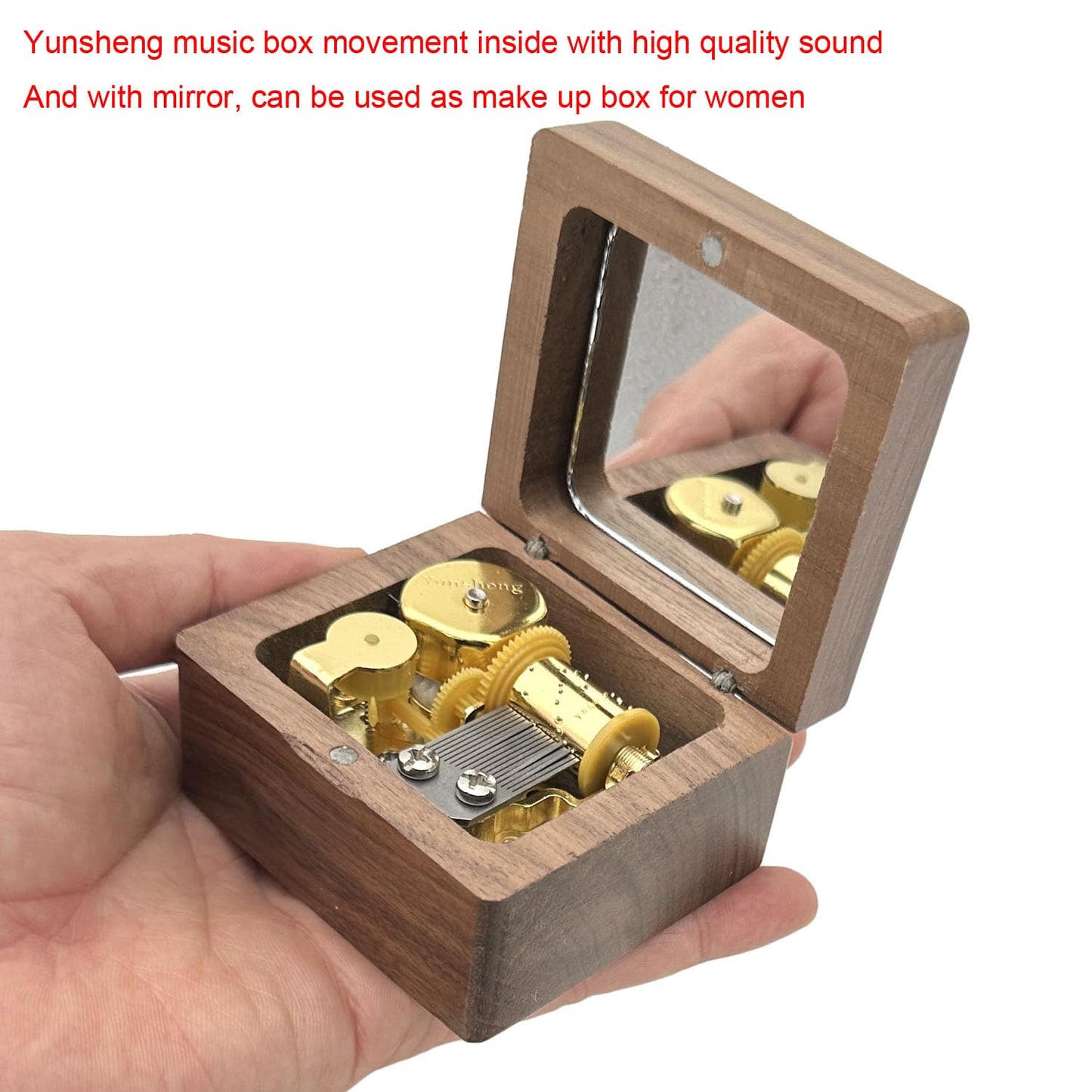 Pursuestar Luxury Walnut Wood Music Box -Edelweiss, Vintage Wooden Carved Mechanism Wind Up Musical Box with Mirror for Valentine's Day Mother's Day Birthday Christmas