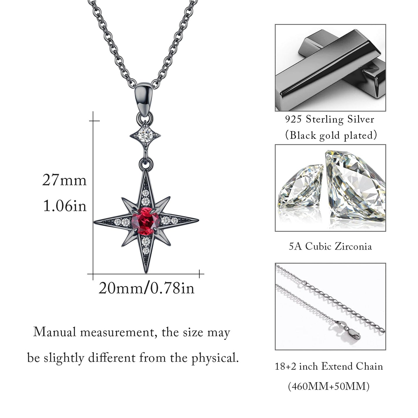 Silikepa Star Necklace for Women 925 Sterling Silver Black Star Pendant Necklace Polaris Pendant with Zircon Jewelry Gift for Women