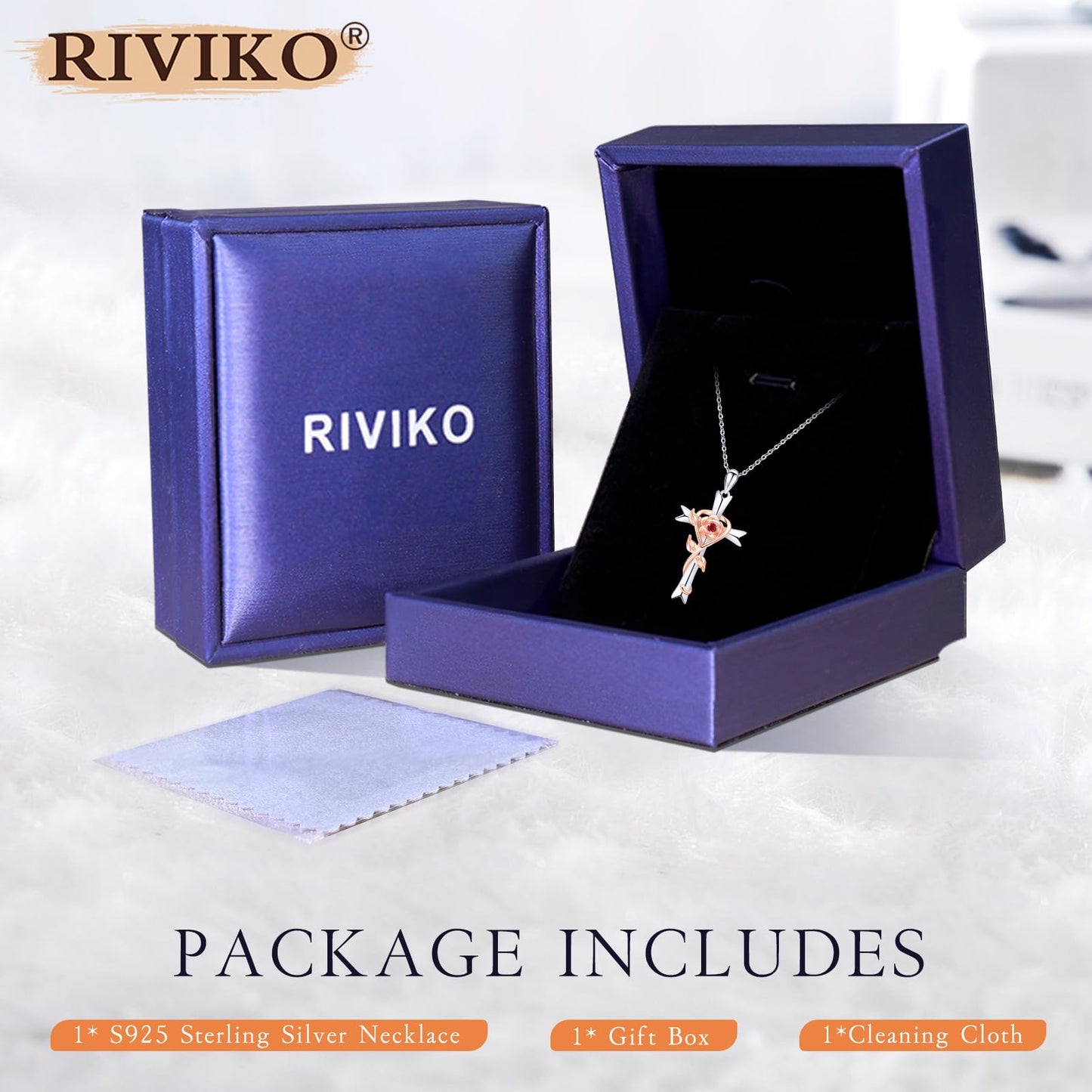 RIVIKO Mothers Day Gifts for Mom-925 Sterling Silver Cross Jan Birthstone Necklace for Women Cross Rose Necklaces Valentine's Day Christmas Anniversary Jewelry Birthday Gift for Women Her Wife