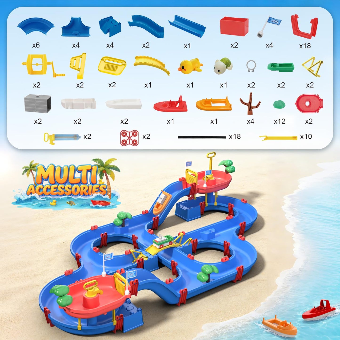 VATOS 2-Tier Toddlers Water Table Toy, 114 PCS DIY Dual-Basin Water Pump, Summer Outdoor Water Toys Backyard, Beach, Balcony, Garden Fun Water Playset for Girls, Boys 3-5 Years Old Pets Families