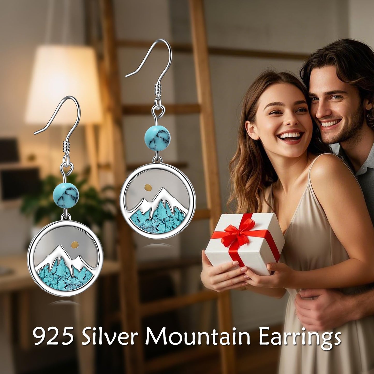 AOBOCO Mustard Seed Earrings for Women Sterling Silver Mountain Turquoise Earring Christian Mustard Seed Jewelry Christmas Birthday Gifts for Mom (Round Turquoise Earrings)