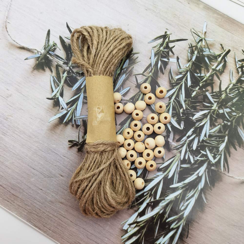 INSPIRELLE 1800pcs 8mm Natural Wood Beads Unfinished Round Wooden Loose Beads Wood Spacer Beads with 10M Jute Twine for Craft Making Home Decoration
