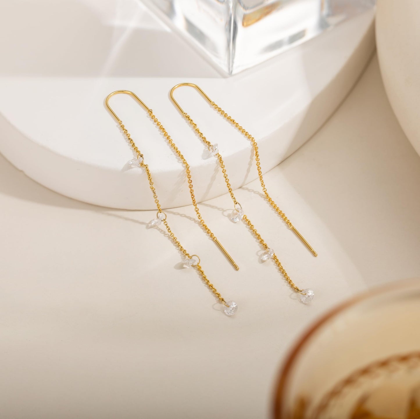 Moodear Dangle Earrings for Women - Trendy 14K Gold Plated Long Chain Earring Non Tarnish Hypoallergenic CZ Drop Earring Dainty Jewelry