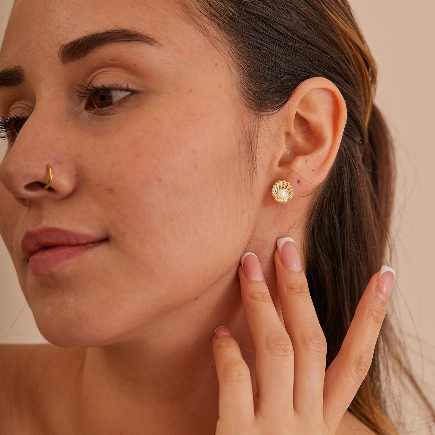 Plenky Gold Earrings for Women- 14K Gold Plated Sea Shell Pearl Earrings Summer Beach Vacation Outfits for Women Trendy Jewelry Gifts
