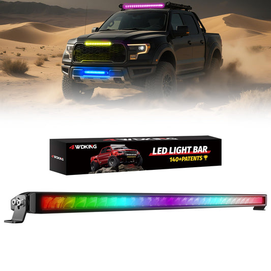 4WDKING Patented RGB Offroad LED Lights Driving/Fog/Pod Lights LED Bar for Trucks/Cars/Boat/ATV/UTV Super Bright IP68&IP69K Multi-Color Working Beam Lamp (32 inch)