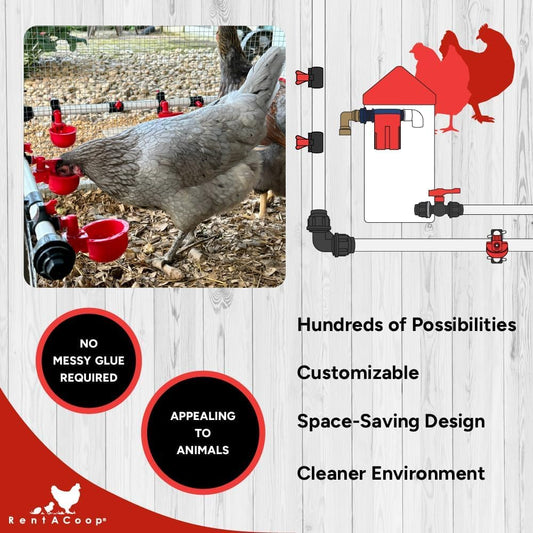 RentACoop Glueless Shut-Off Valve Kit Compatible with S.N.A.P PVC Watering System for 1/2" Schedule 40 PVC Pipe - Great for Chickens, Poultry, and Other Animals
