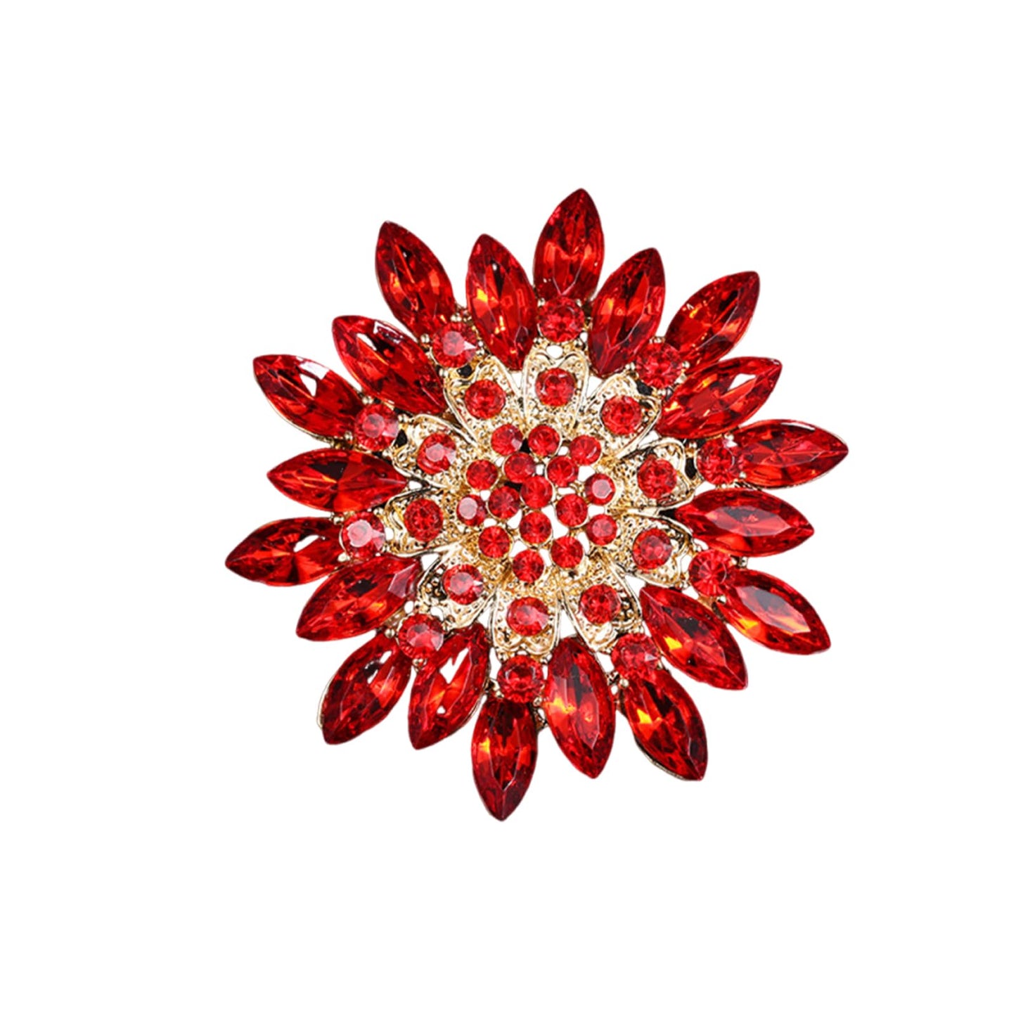 Rhinestone Large Flower Brooches Pins for Women Fashion Sparkly Crystal Sunflower Statement Brooch Wedding Party Suit Dress Formal Jewelry Accessories (red)