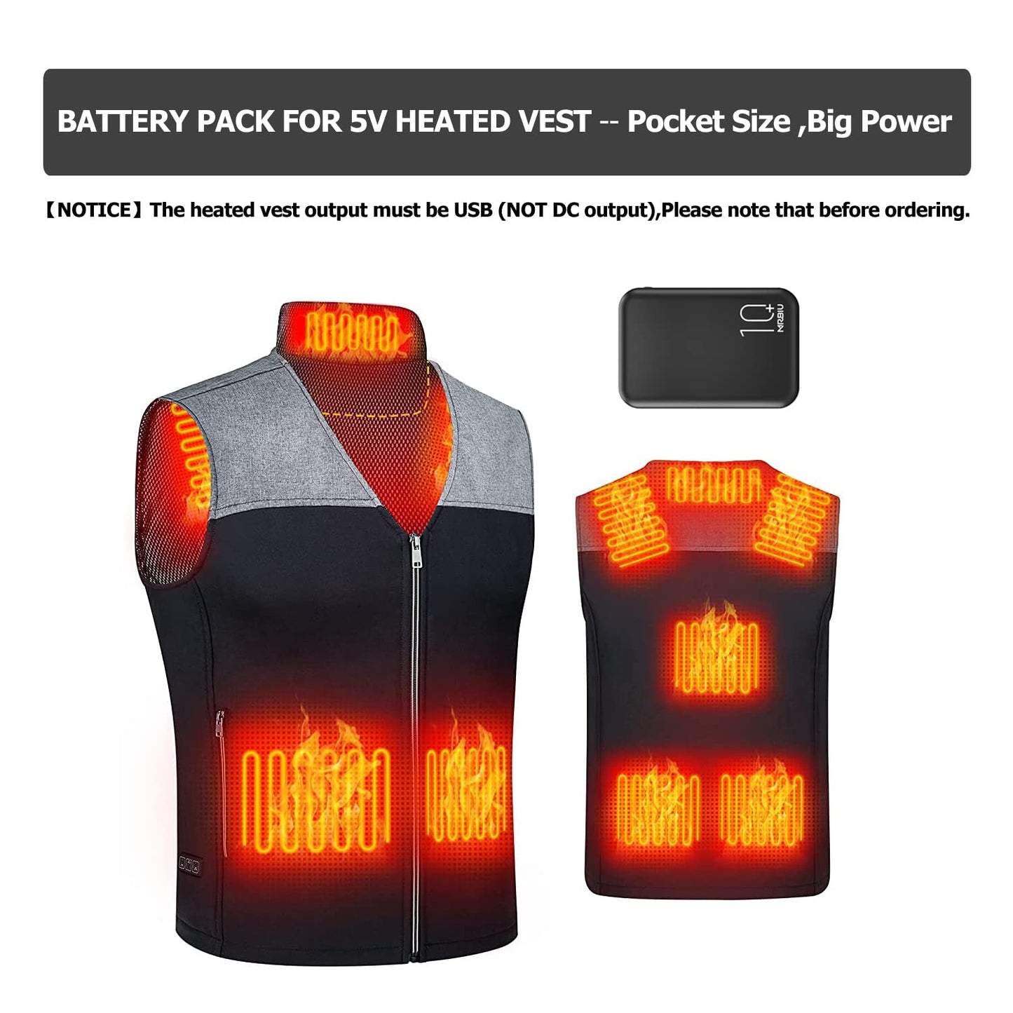 MRBIU 5v 2a Heated Vest Battery Pack, 10000mah LCD Display Power Bank for Heated Jacket,Heated Coat,Heated Clothing,Heated Pant,Heated Hoodie,USB Heated Blanket,Heated Seat/Chair.