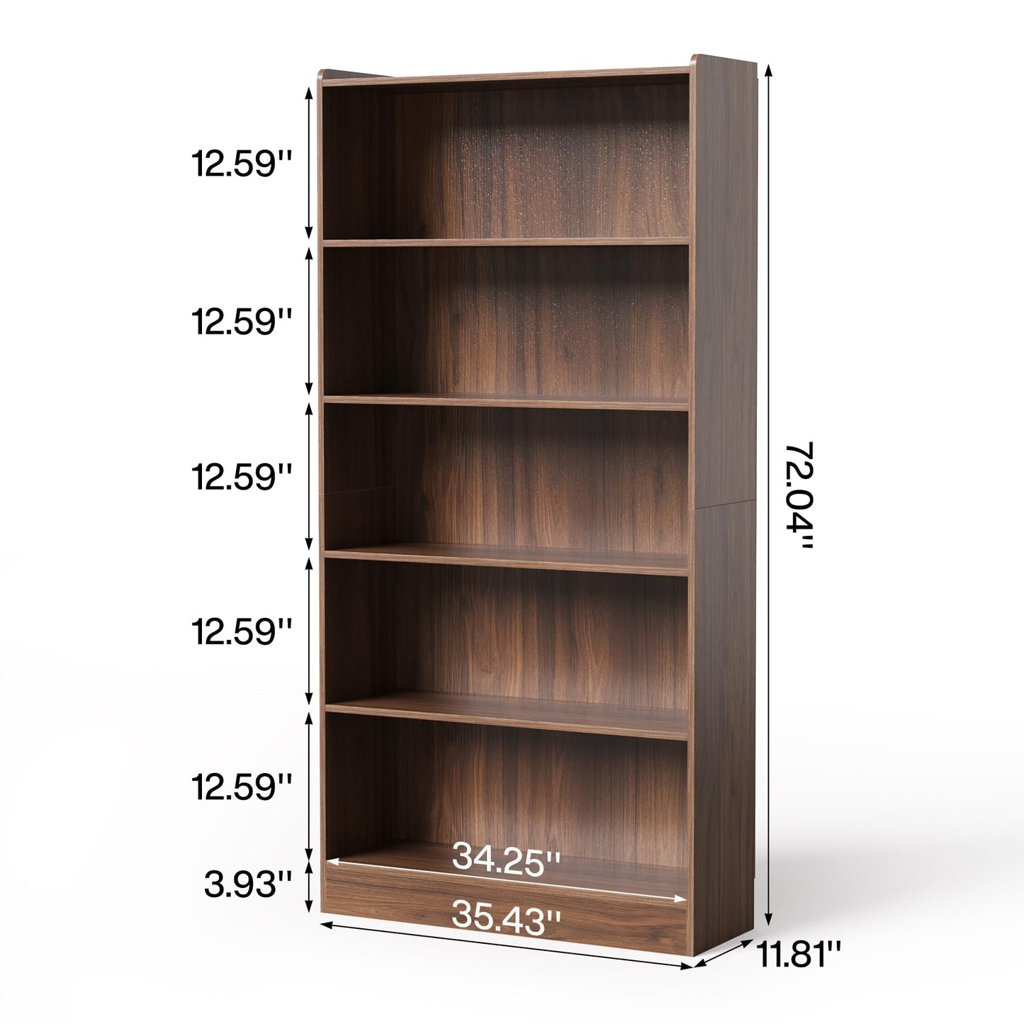 LITTLE TREE 72-Inch Tall Bookcase, 6-Tier Wooden Large Bookshelf, Wide Bookcase Bookshelves, Freestanding Modern Display Shelving Unit for Living Room, Bedroom, Office, Rustic Brown
