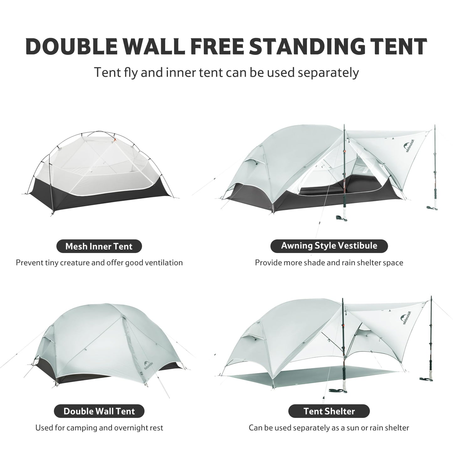 Naturehike Mongar UL 1/2Person Backpacking Tent,15D Nylon Waterproof Ultralight 1-2 Person Tent with Footprint