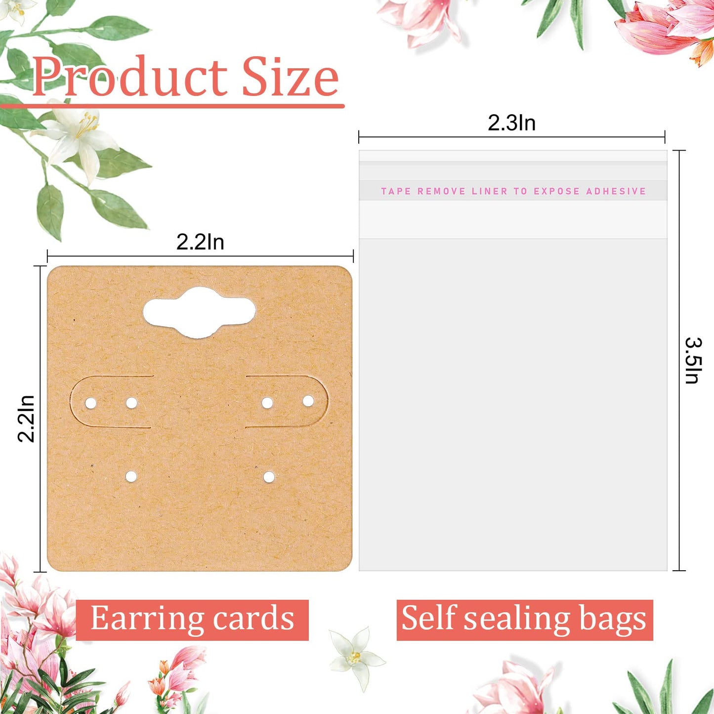 600 Pcs 2 x 2 Inches Earring Holder Cards Bulk with Self Sealing Earring Bags Kraft Earring Cards Jewelry Display Cards for Selling, Hanging Earring, Jewelry, DIY Crafts, Retail