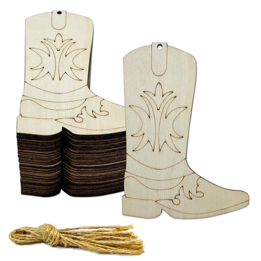 30 pcs 4 Inch Unfinished Cowboy Boots Wood Cut Out Cowboy Boots Wood DIY Crafts Cutouts Blank Wooden Cowboy Boots Shaped Ornaments Tags
