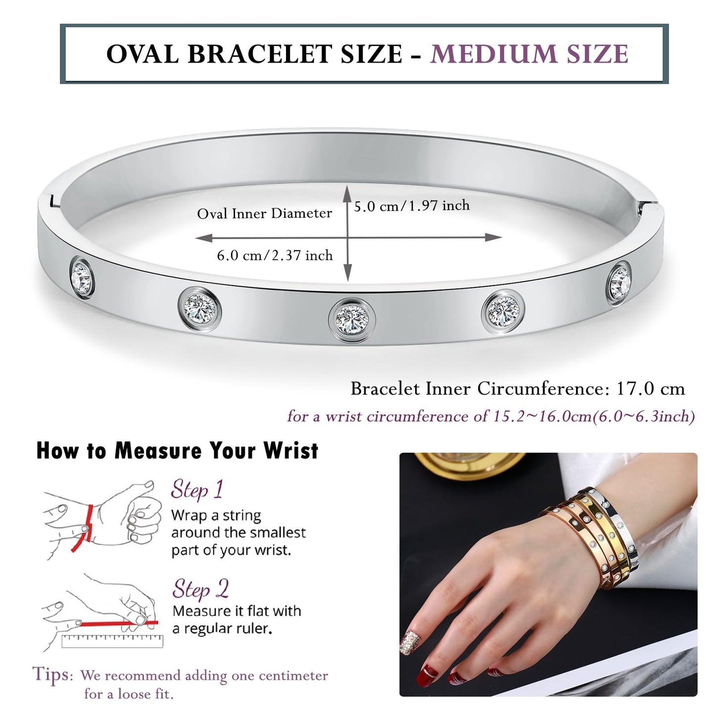 RIMRIVA Silver Bracelets for Women Dainty Silver Bracelet Love Gifts Friendship Bangle Bracelets Trendy Crystal Jewelry Graduation Her Birthday Mom Wife Girlfriend Anniversary Wedding