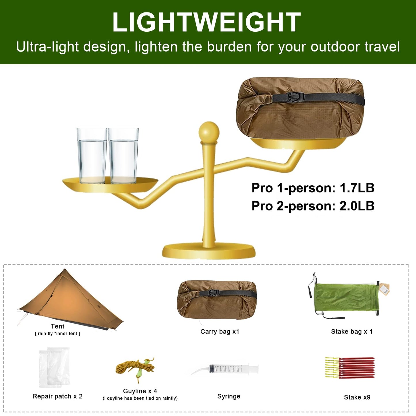 ROOMEDAL 3F UL Gear Lanshan PRO Lanshan Ultralight Tent 3 Season Backpacking Tent for 1 Person, Waterproof Professional Tents for Camping, Trekking, Kayaking, Climbing, Hiking