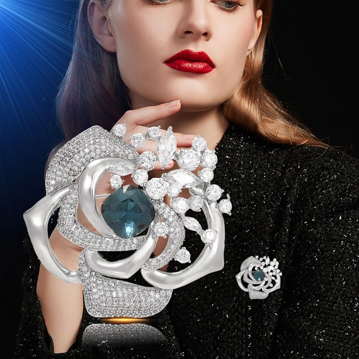 UNVAK Flower Brooch Austrian Crystal Brooch Pin Rhinestone Flower Brooch Lapel Pin Jewelry Thanksgiving Day Birthday Gifts Dress Accessories for Mom Wife