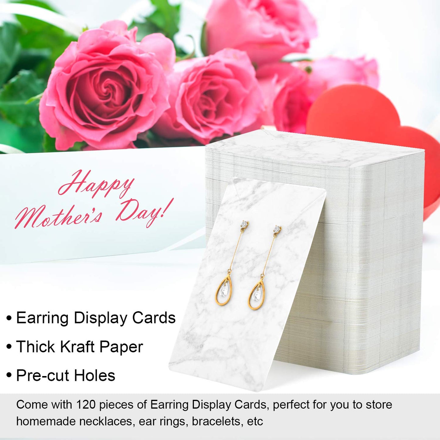 Coopay 120 Pieces Earring Necklace Display Cards Jewelry Holder Cards with 200 Earring Backs and 120 Self-Sealing Bags for Ear Pendants Necklaces Jewelry Display, Marble Stripe, 3.5 x 2.4 Inches