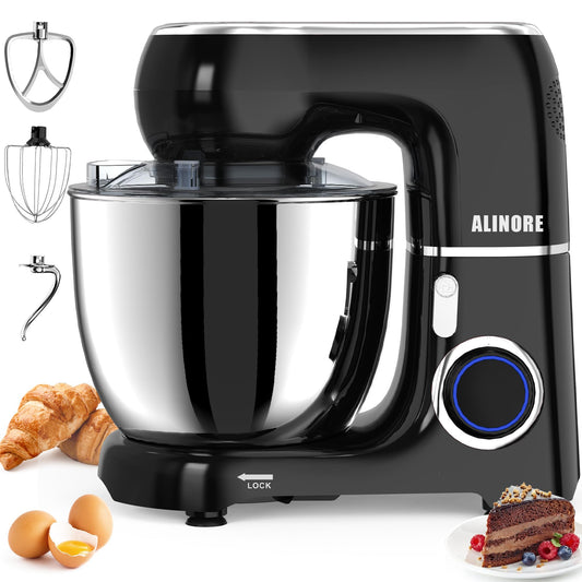 Alinore Stand Mixer, 6.5QT 660W 10-Speed Tilt-Head Electric Kitchen Stand Mixer, Food Mixer with Dishwasher-Safe Dough Hook, Egg Whisk, Flat Beater for Baking, Cake and Most Home Cooks (Black)