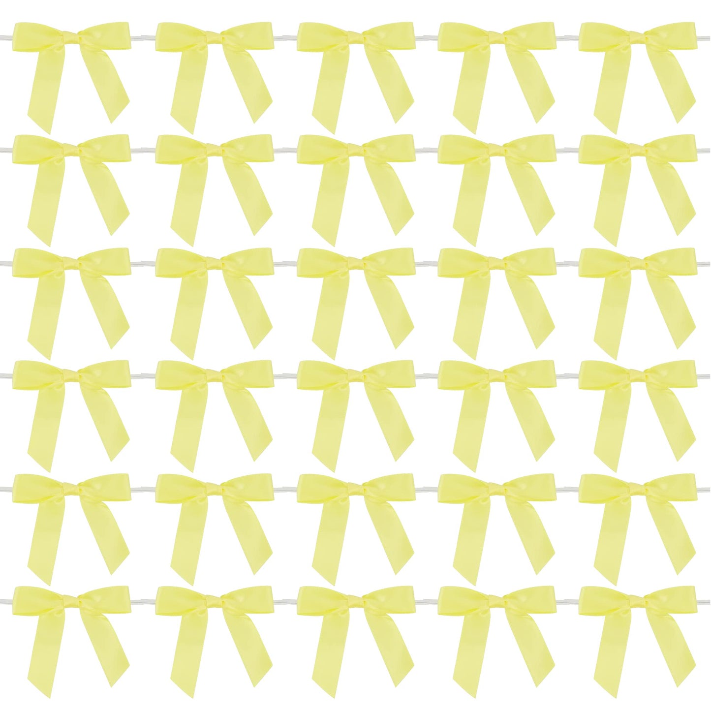 AIMUDI Yellow Bows 2.5" Satin Bows with Twist Tie Premade Craft Bows for Treat Bags Cake Pop Gift Wrapping Basket Wedding Favors Cookie Candy Bagging Baby Shower - 50 Counts