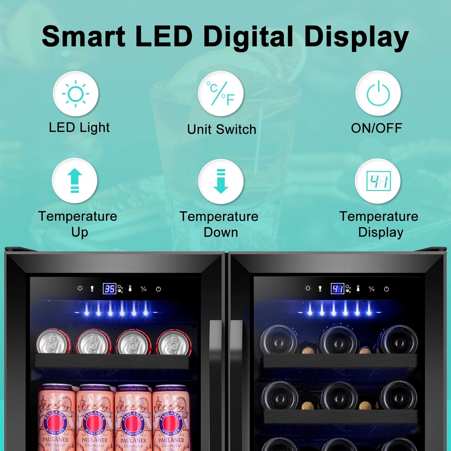 Velieta 30 Inch Wine and Beverage Refrigerator, Upgrade Dual Zone Wine Cooler, 30'' Wine beverage Fridge Built in or Freestanding Under Counter Large Capacity Glass Door Advanced Cooling System,Black