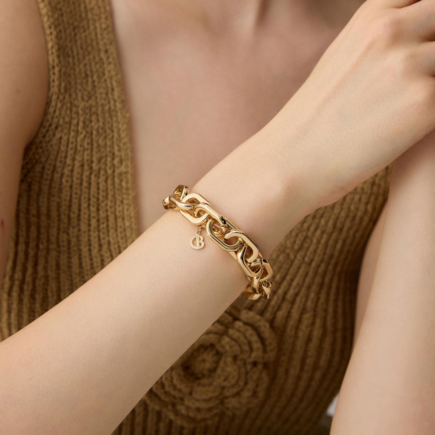COBI Chunky Bracelets for Women, Paperclip Bracelets, Coffee Bean Chunky Link Bracelet, 18K Gold & Sterling Silver Plated, Stackable Thick Large Punk Jewelry 6.5 Inches-Thick Paperclip Gold
