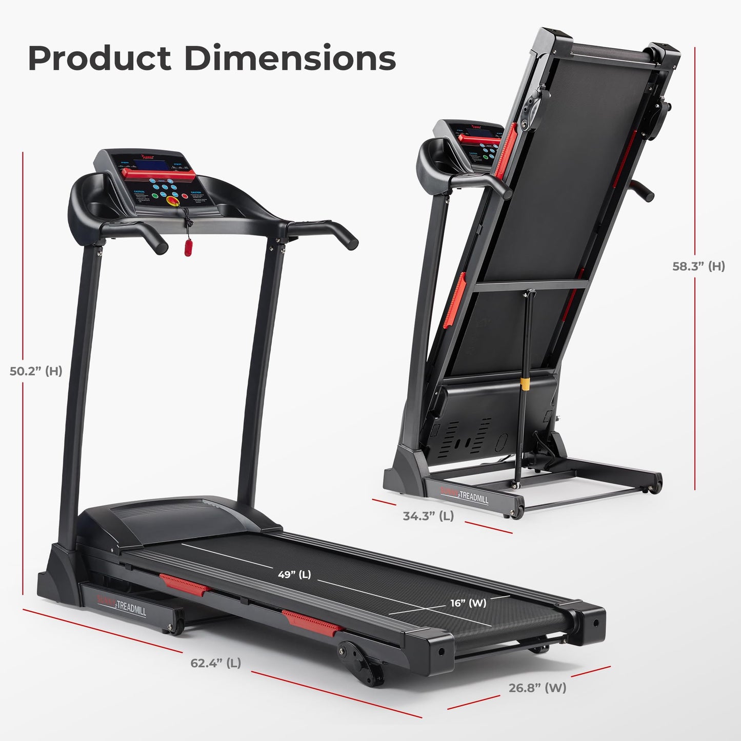 Sunny Health & Fitness Adjustable Incline Foldable Smart Treadmill with Digital Monitor, Shock Absorption, Pulse Sensors, Handrail Controls, SunnyFit App Enhanced Bluetooth Connection - SF-T4400SMART