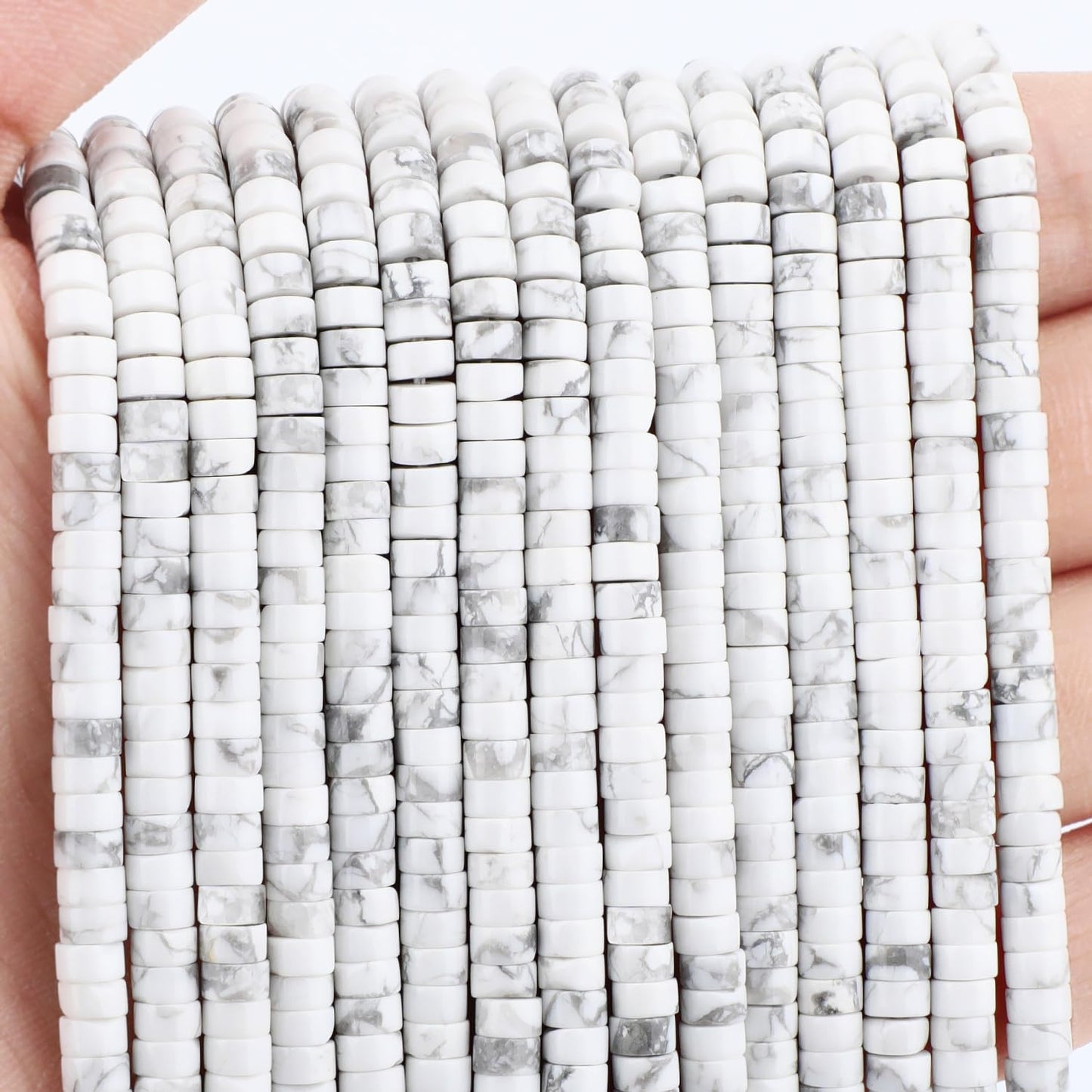 Natural White Howlite Heishi Spacer Beads Loose Semi Precious Flat Round Gemstone Disc Shape Stone for Beading Jewelry Making 4x2mm 15.5"