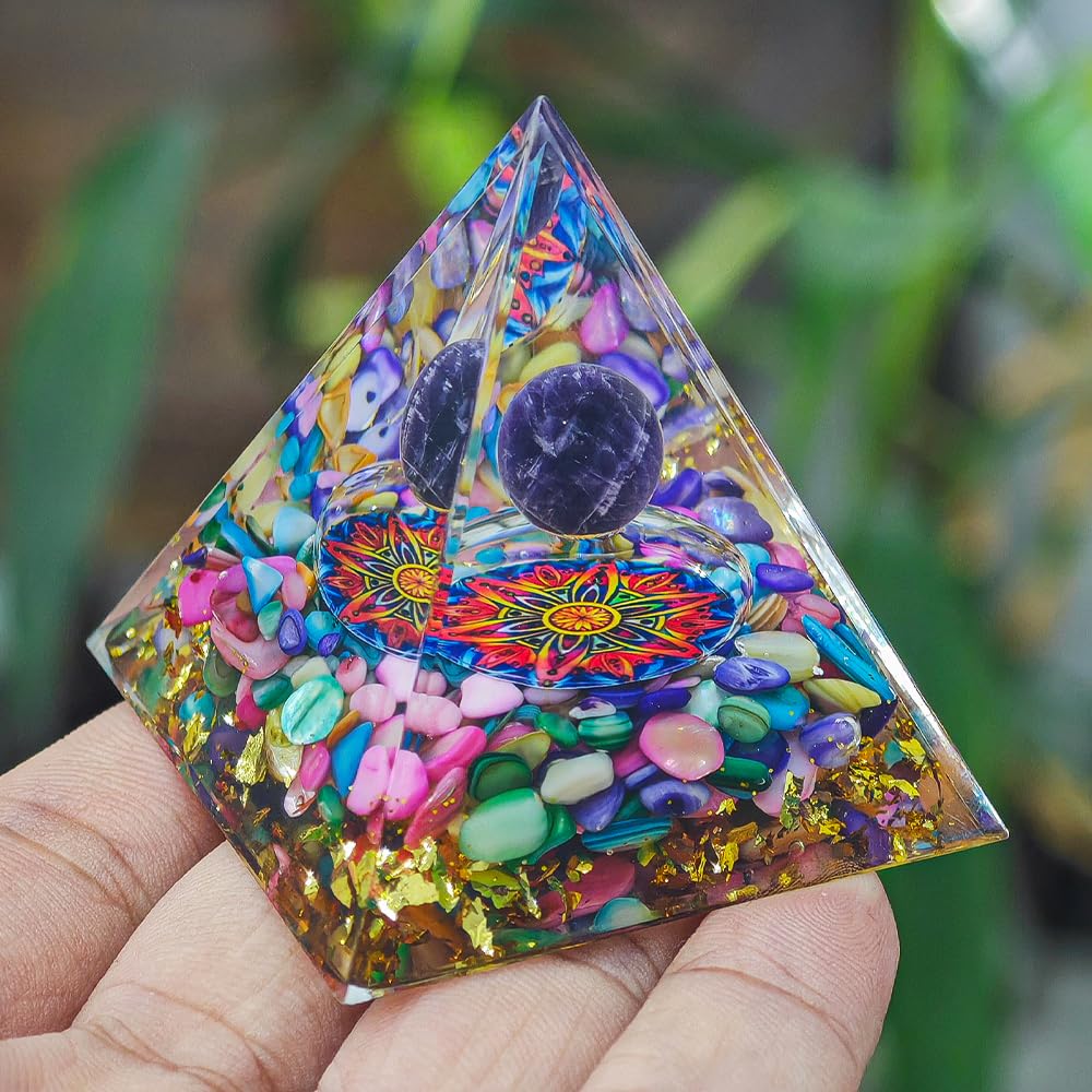 AierCrystal Natural Mineral Crystal Pyramid Energy Healing Meditation Aid Feng Shui Protection Home Decor Versatile Gift Option(2inch Pyramid Color Agate)